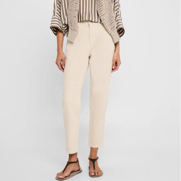 Brunello Cucinelli Monili Jeans Beige Denim Baggy Taper Leg Size 2